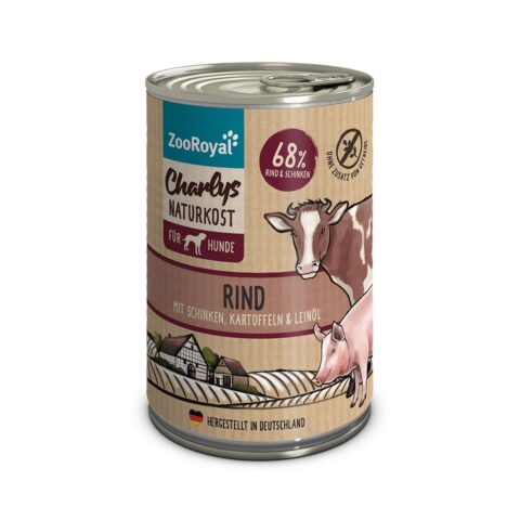 ZooRoyal Charlys Naturkost Rind mit Schinken, Kartoffeln & Leinöl 6x400g