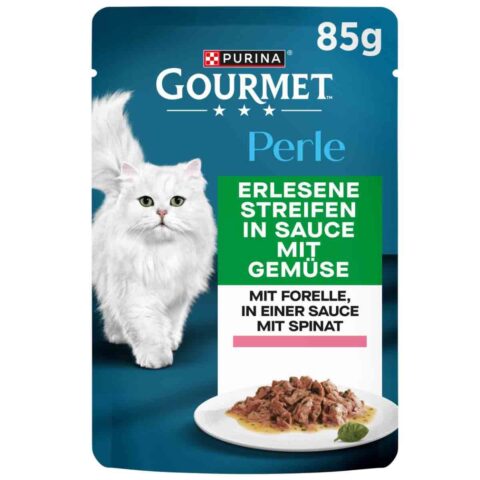 GOURMET Perle Erlesene Streifen in Sauce mit Forelle und Spinat 26x85g