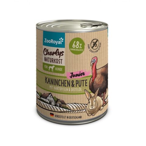 ZooRoyal Charlys Naturkost Junior Kaninchen, Pute, Kartoffeln & Distelöl 6x800g