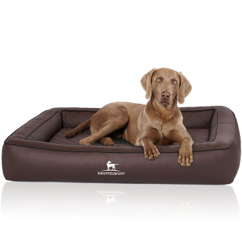 Knuffelwuff Orthopädisches Hundebett aus Laser gestepptem Kunstleder Hampstead braun XL