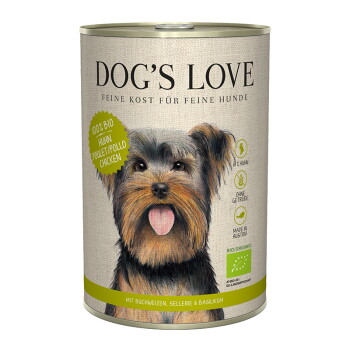DOG’S LOVE Nassfutter Hund, Adult, Bio Huhn mit Buchweizen und Sellerie 6×400 g