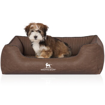 Knuffelwuff Orthopädisches Hundebett Columbia aus laser-gestepptem Kunstleder braun M-L