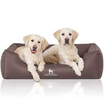 Knuffelwuff Orthopädisches Wasserabweisendes Hundebett Leon aus Velours mit Handwebcharakter braun/ grau XXXL