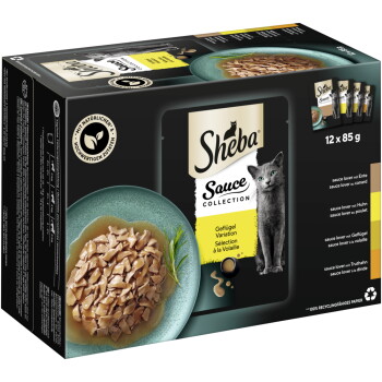 Sheba Sauce Collection Nassfutter Katze Adult, Mixpaket, in Sauce 12×85 g Geflügel Auswahl
