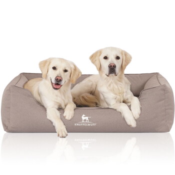 Knuffelwuff Orthopädisches Wasserabweisendes Hundebett Leon aus Velours mit Handwebcharakter beige/ grau XXXL