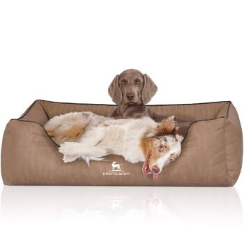 Knuffelwuff Orthopädisches Hundebett Tampa aus laser-gestepptem Kunstleder braun/ beige XXL