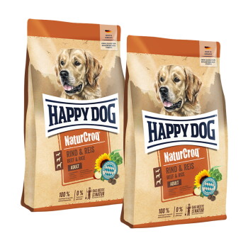 HAPPY DOG NaturCroq Trockenfutter Hund Adult, Rind & Reis 2×15 kg