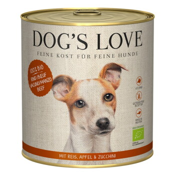 DOG’S LOVE Nassfutter Hund, Adult, Bio Rind mit Reis, Apfel und Zucchini 6×800 g