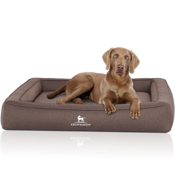 Knuffelwuff Orthopädisches Hundebett aus Velours mit Handwebcharakter Yukon braun/ grau XXL
