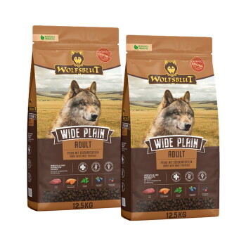 WOLFSBLUT Wide Plain Hund Trockenfutter, Adult 2×12,5 kg