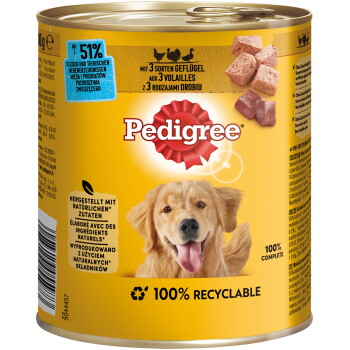 Pedigree Nassfutter Hund Adult, Classic 3 Sorten 12×800 g Geflügel