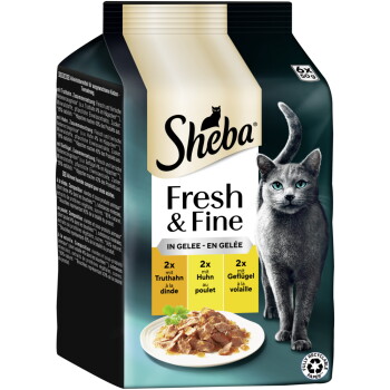 Sheba Fresh & Fine Nassfutter Katze Adult, Multipack, in Gelee 36×50 g Truthahn, Huhn und Geflügel