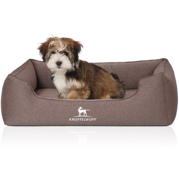 Knuffelwuff Orthopädisches Hundebett Leano aus Velours mit Handwebcharakter braun M-L
