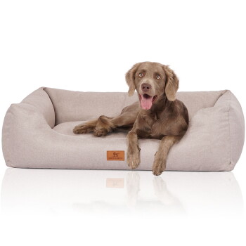 Knuffelwuff Hundebett Emma aus Velours mit feinem Handwebcharakter in Pastellfarben beige XL