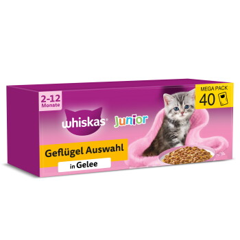 Whiskas Portionsbeutel Multipack Mega Pack Junior Geflügel Auswahl in Gelee 40×85 g