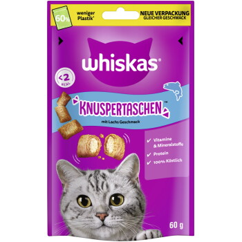 Whiskas Snacks, Knuspertaschen Lachs 6×60 g