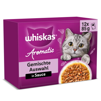 Whiskas Nassfutter Katze Adult, Multipack, 1+ Gemischte Auswahl, in Sauce 12×85 g