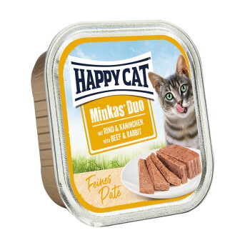 HAPPY CAT Minkas Duo Nassfutter Katze Adult, Rind & Kaninchen, Paté 16×100 g