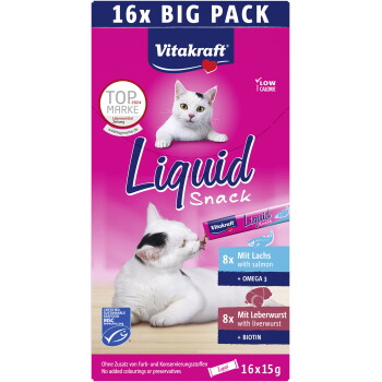 Vitakraft Liquid Snack Multipack mit Lachs und Leberwurst 16×15 g