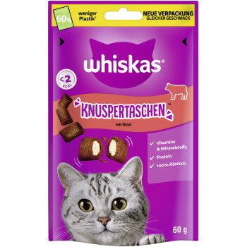 Whiskas Snacks, Knuspertaschen Rind 6×60 g