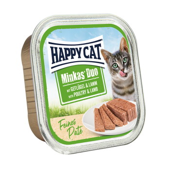 HAPPY CAT Minkas Duo Nassfutter Katze Adult, Geflügel & Lamm, Paté 16×100 g