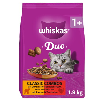 Whiskas Duo Trockenfutter Katze, Adult 1+, Thunfisch und Huhn 1,9 kg