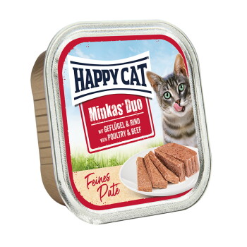 HAPPY CAT Minkas Duo Nassfutter Katze Adult, Geflügel & Rind, Paté 16×100 g