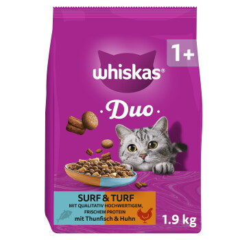 Whiskas Duo Trockenfutter Katze, Adult 1+, Lamm und Truthahn 1,9 kg
