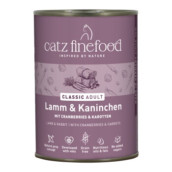 Catz finefood Nassfutter Katze Classic Adult Kaninchen und Lamm 12×400 g