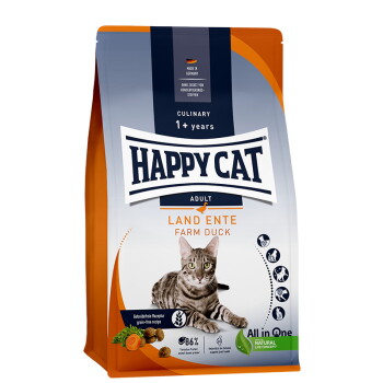 HAPPY CAT Culinary Trockenfutter Katze, Adult, Land-Ente 2×4 kg