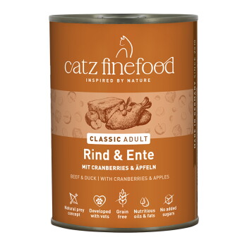 Catz finefood Nassfutter Katze Classic Adult Rind und Ente 12×400 g