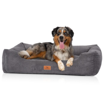Knuffelwuff Hundebett aus Cord mit Handwebcharakter Olivia grau S