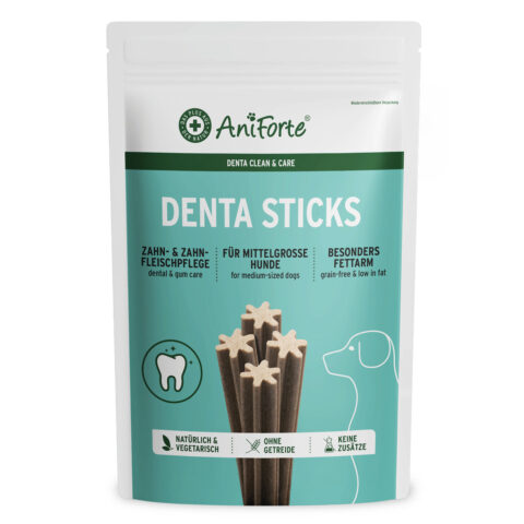AniForte Denta Sticks 4 Stk | 180 g – Natürliche & vegetarische Zahnpflege Sticks für mittelgroße Hunde