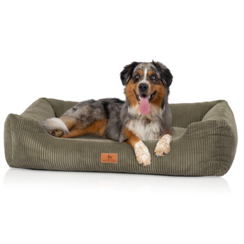 Knuffelwuff Hundebett aus Cord mit Handwebcharakter Olivia khaki S