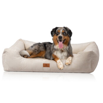 Knuffelwuff Hundebett aus Cord mit Handwebcharakter Olivia beige S