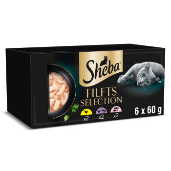 Sheba Nassfutter Katze, Adult, Filets, Multipack 3 Varietäten, in Sauce 6x60g